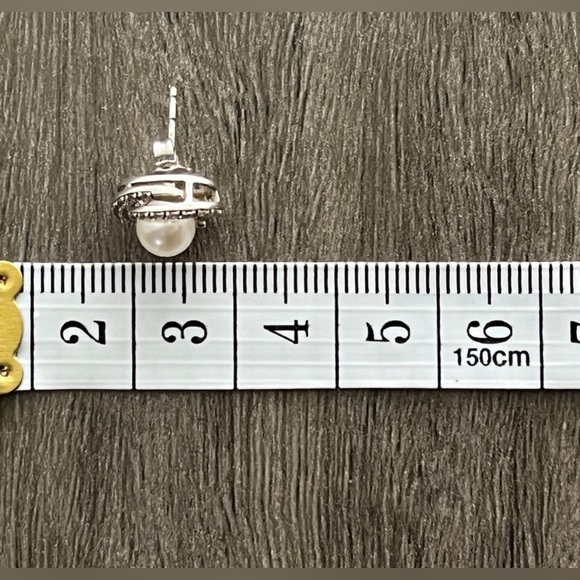 Zales Pearl & Sapphire Loop Earrings - Picture 7 of 8